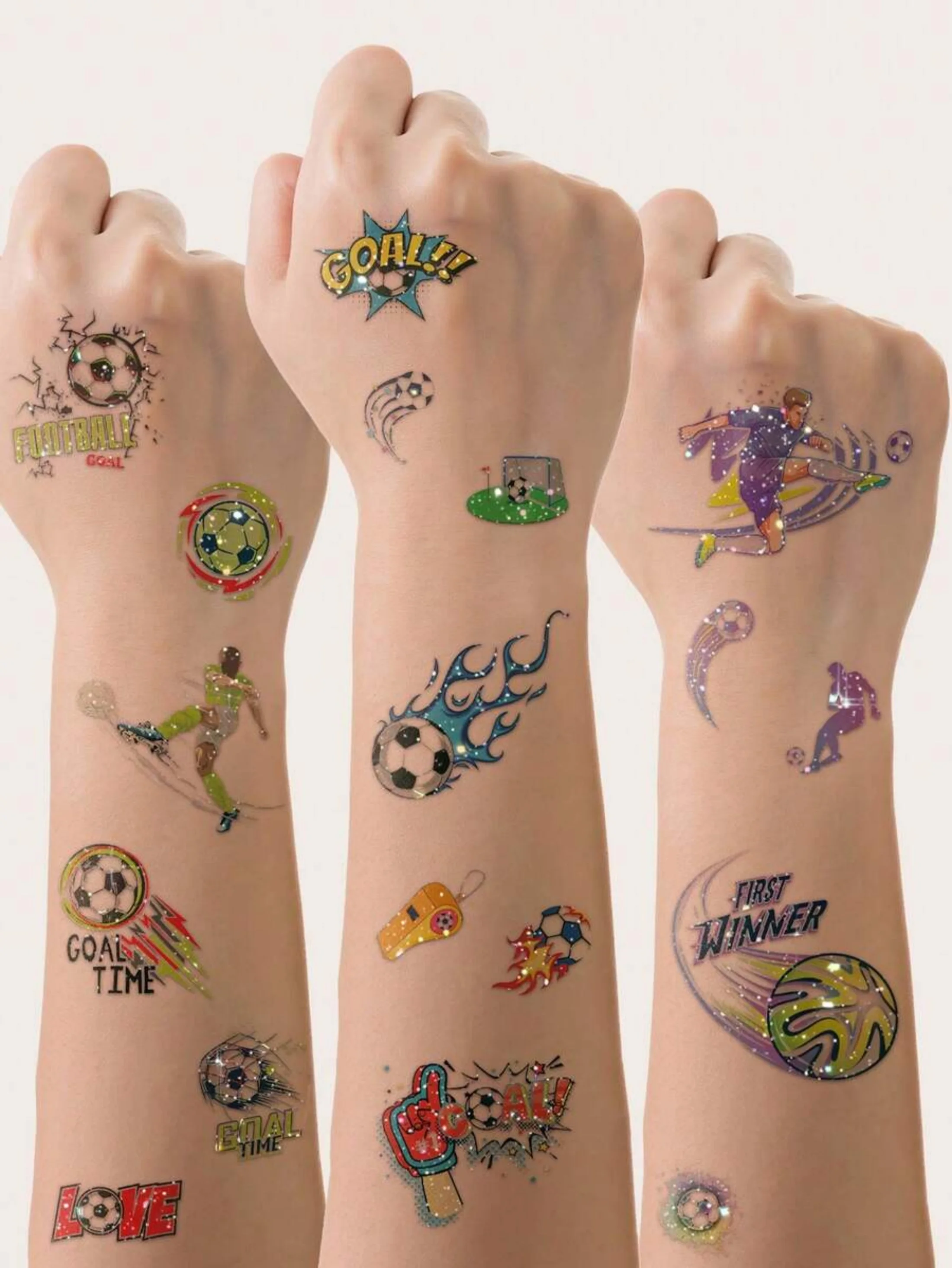 

Starttoos 4-Piece Set of Sequin Outline Flame Football-Themed Temporary Tattoos, Waterproof and Long-Lasting, for Football Events and Sports Fans, Face/Arm/Body Decoration Stickers