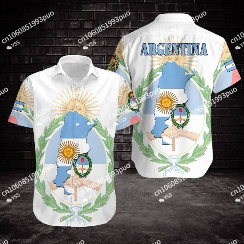 2024 Argentina Flag 3D Print Hawaiian Shirt Short Sleeve Polo Casual Shirt Men T-shirt Summer Top