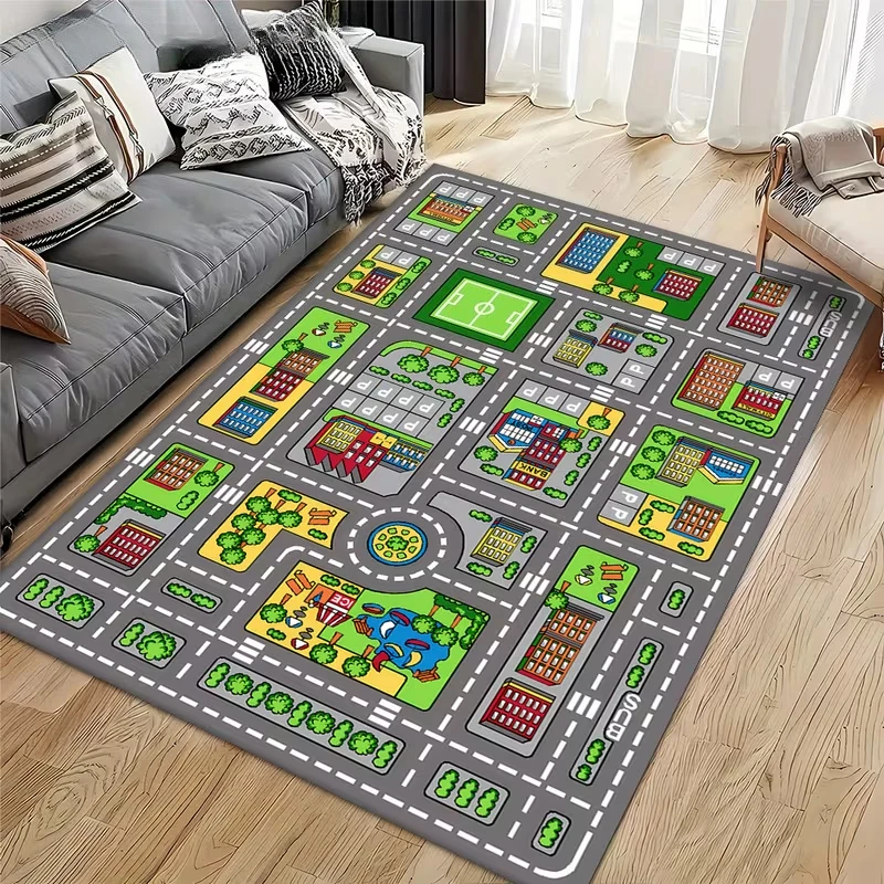 Highway City Traffic-Themed Rugs for Kids Toy Cars Car Play Mat for Boys and Girls Kids Rugs for Playroom Non-Slip Kids Play Rug
