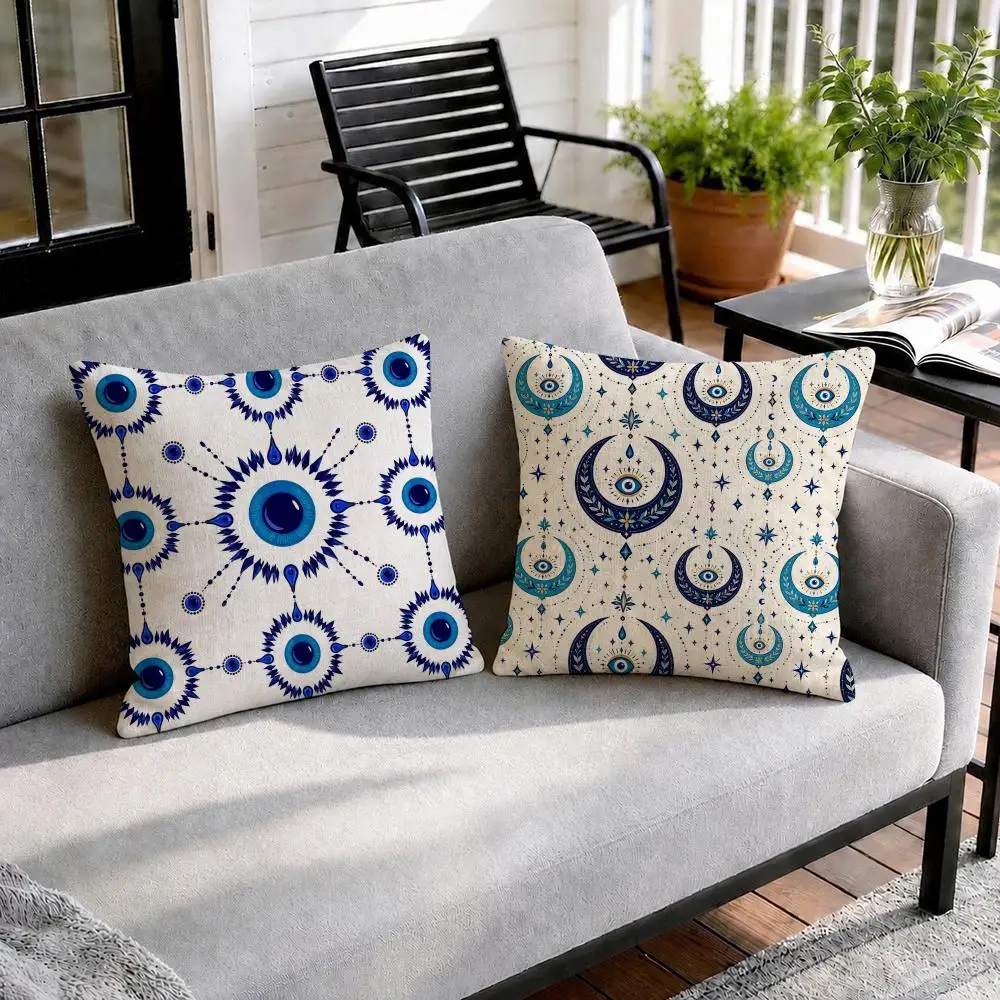 Boho Abstract Waves Cushion Cover Natural Linen Organic Fabric Double-Sided Printing Sofa Home Decor Gift Pillow Cover