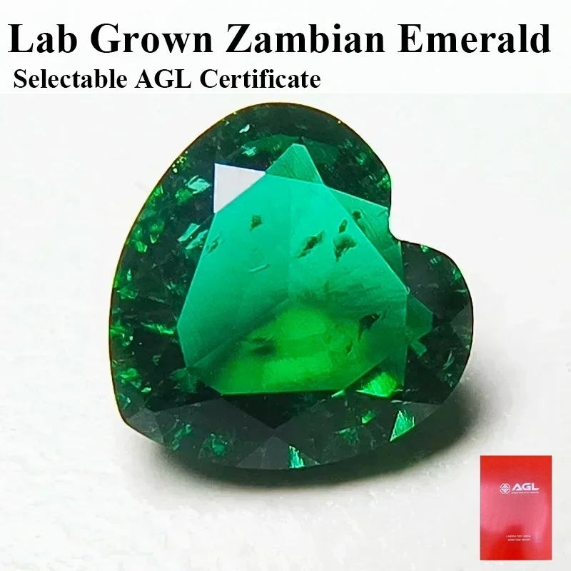 

NEW Wholesale Lab Grown Zambian Emeralds Heart Shape Hydrothermal Hand Cutting with Cracks Inclusions Inside Selectable AGL Cert