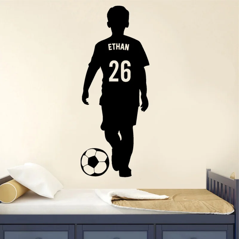 Custom Name Football Wall Sticker Athlete Boys Room Sports Football Custom Name & Number Football Vinyl Decal Personalized Mural