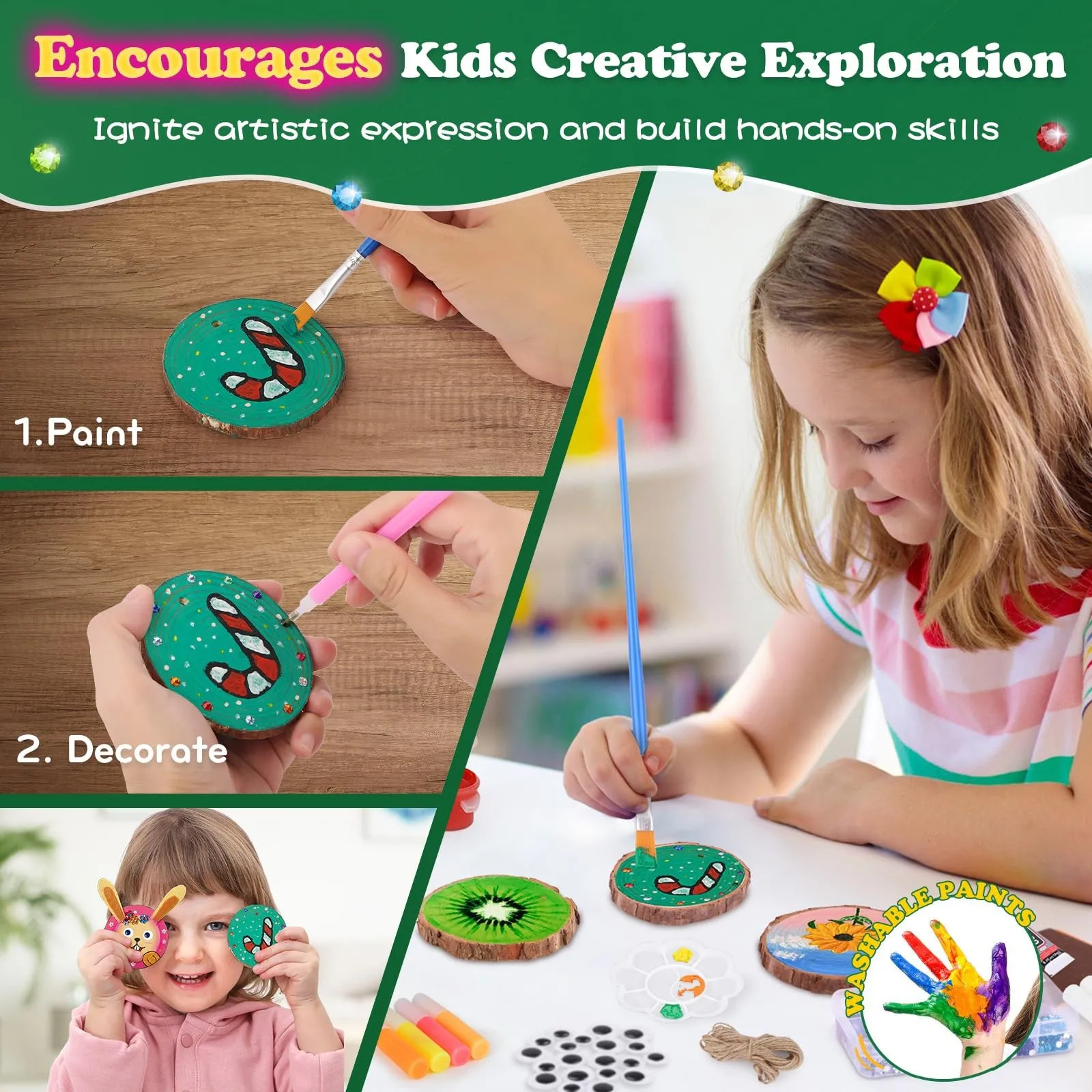 Kids Glow in Dark Wood Painting Kit, DIY Unfinished Wooden Slices Art Crafts Set, Educational Toy for Home School Activity view 3