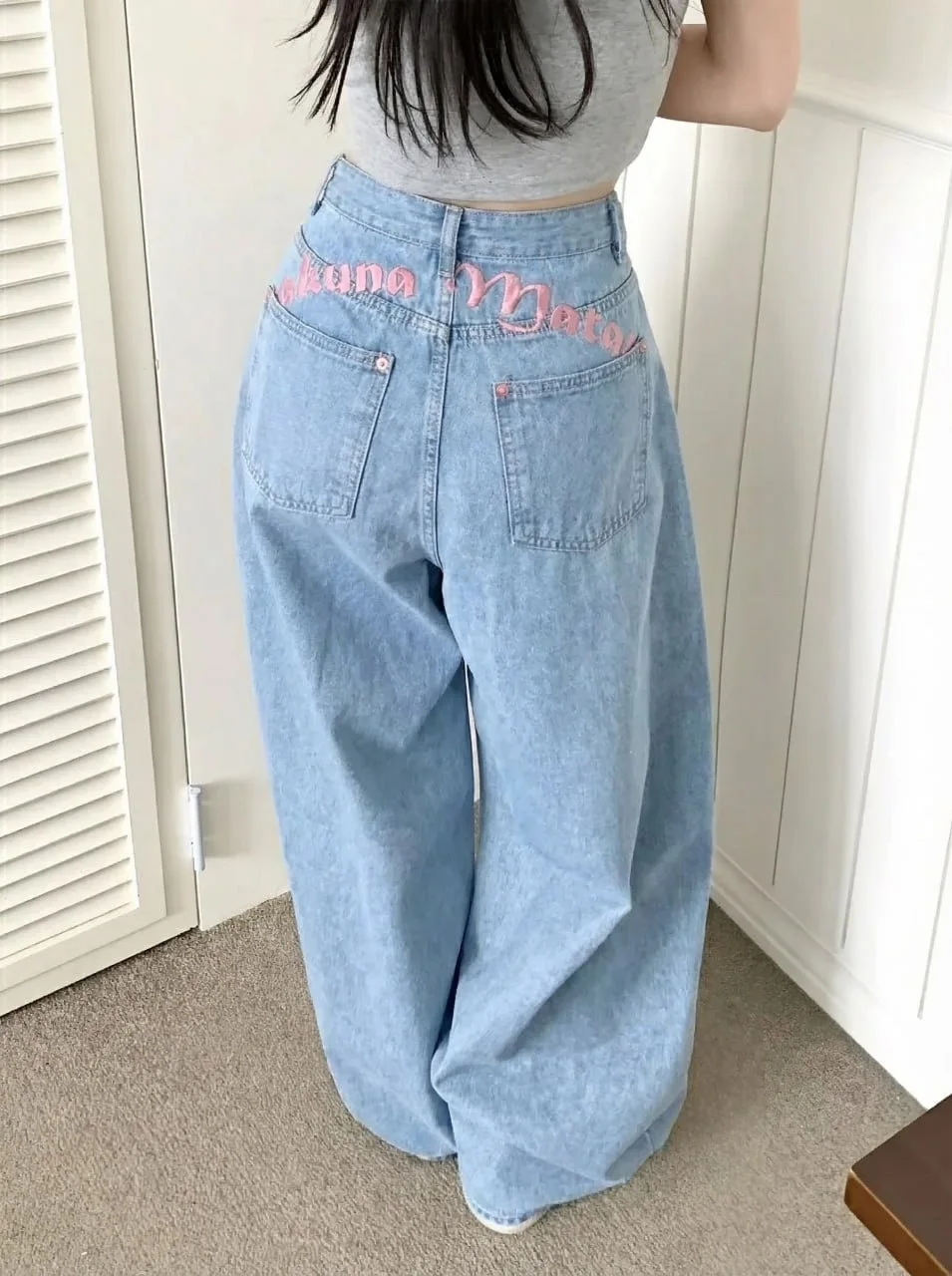 Embroidered Letter Printed Jeans 2026 Spring Women New Style Sweet Cool Spicy Girl High Waist Temperament Skinny Pants Female