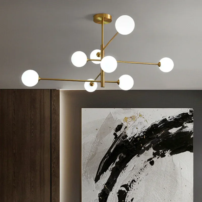 Nordic Modern Glass Brass Chandelier Fixtures Home Decor Living Room Brass Pendant Lights Bedroom Restaurant Cafe Hanging Lamp