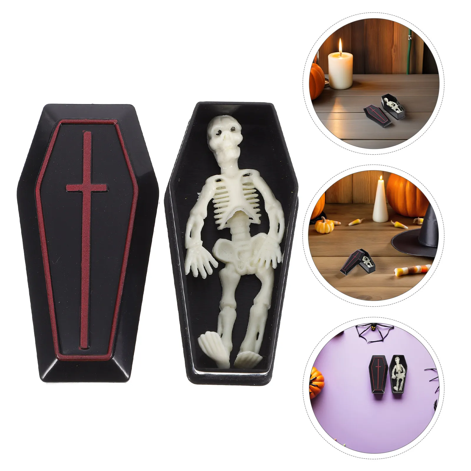 

12Sets Mini Coffin Halloween Set Plastic Skull Haunted House Decoration for Party Favors Spooky Props Reusable Indoor