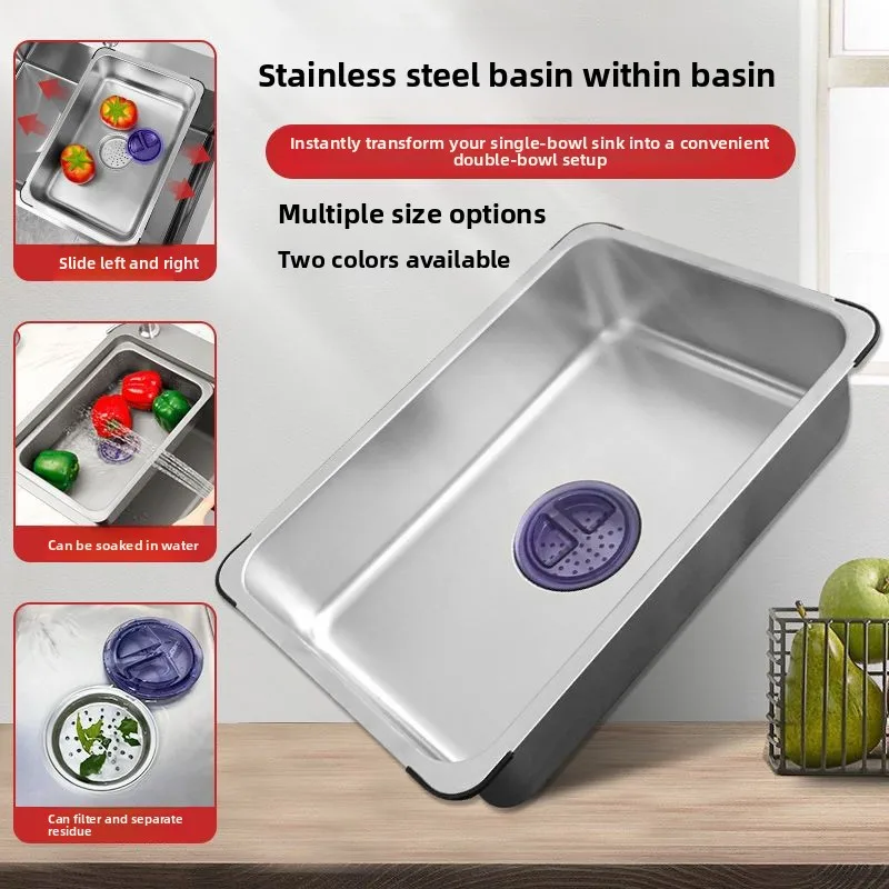 Thickened 304 Stainless Steel Sink Drain Basket Vegetable Basin Filter Single Slot Double Slot Basin Middle Basin Kitchen Rack