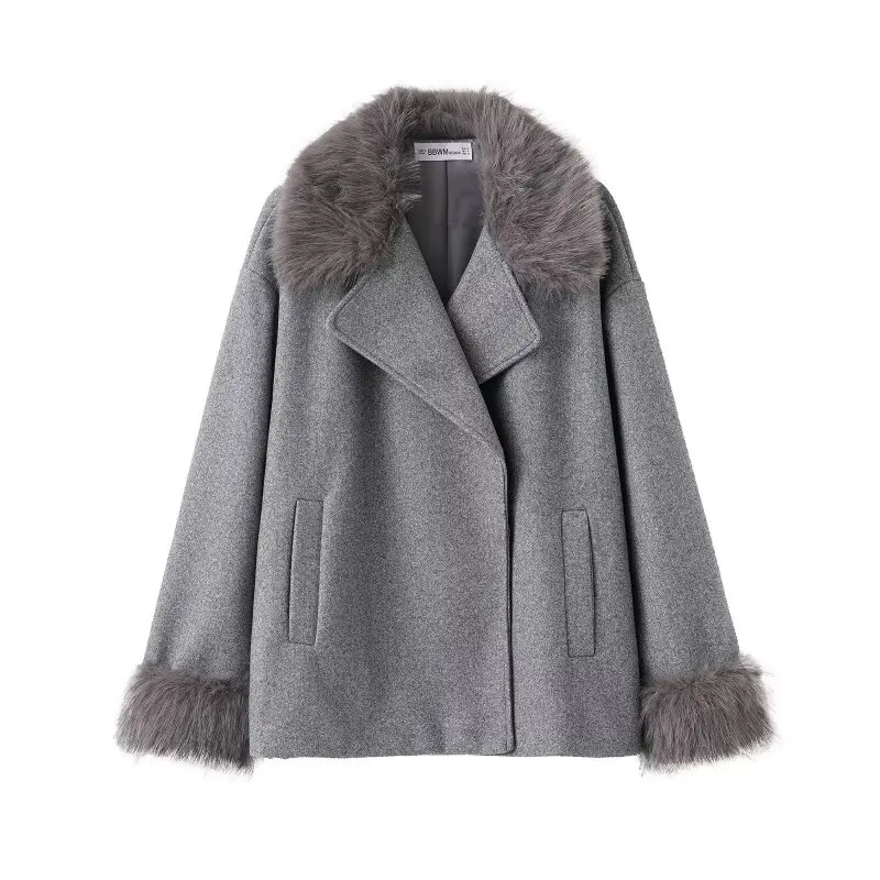 

Faux Fur Winter Loose Warm Jacket Coat Women Tweed Coat Outerwear Turn-down Collar Chic Office Lady Streetwear Tops