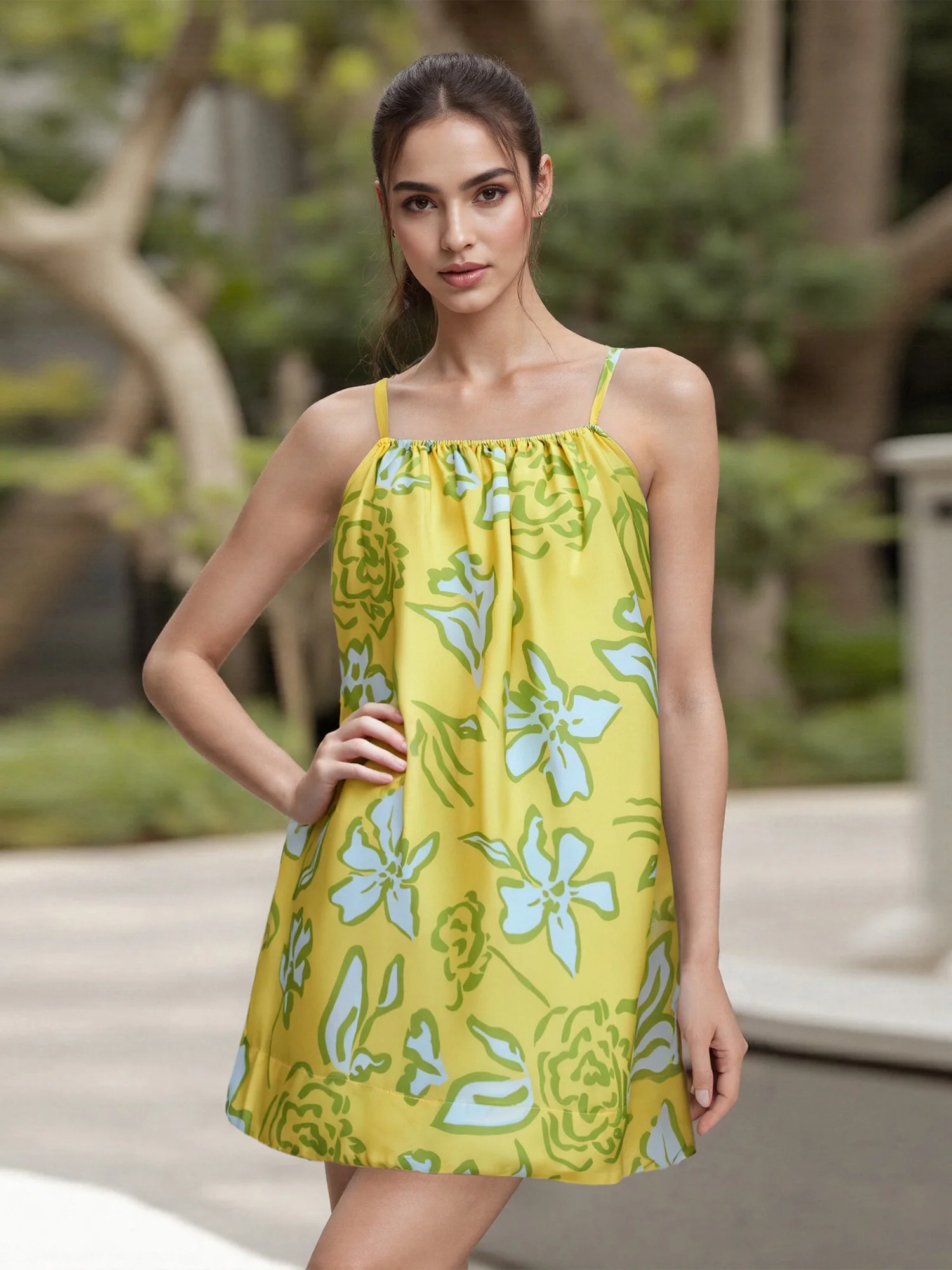 Elegante abito da cocktail a trapezio con stampa floreale in pizzo senza maniche con scollo a V per abito da sera per feste di ballo di fine anno per invitati al matrimonio