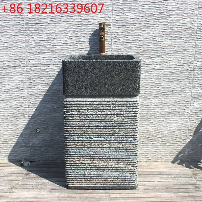 YAO Outdoor Stone Wash Basin Courtyard Rough Stone Column Sink Villa Pool Garden Pedestal Hand Washing Station Natural Rock