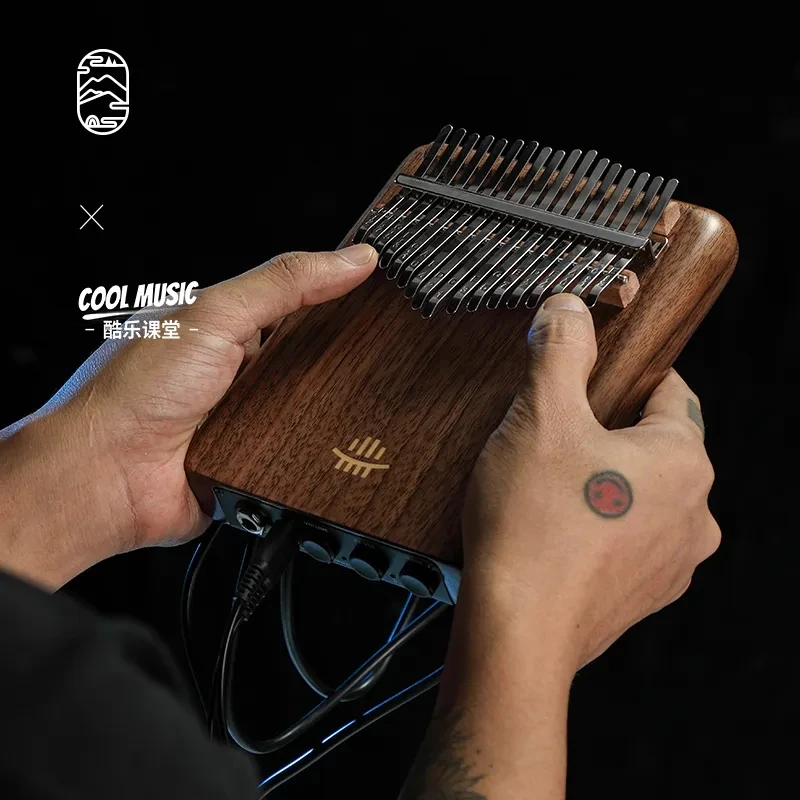 Kalimba Eléctrica Hluru de 17/21 Teclas, Madera de Nogal Negro, Sonido Rico, Piano de Pulgar, Instrumentos Musicales Electrónicos, Uso Profesional