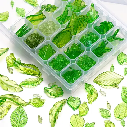 10-100개 혼합 녹색 잎 아크릴 펜던트 쥬얼리 스페이서 비즈 – DIY 목걸이, 팔찌, 귀걸이 제작용