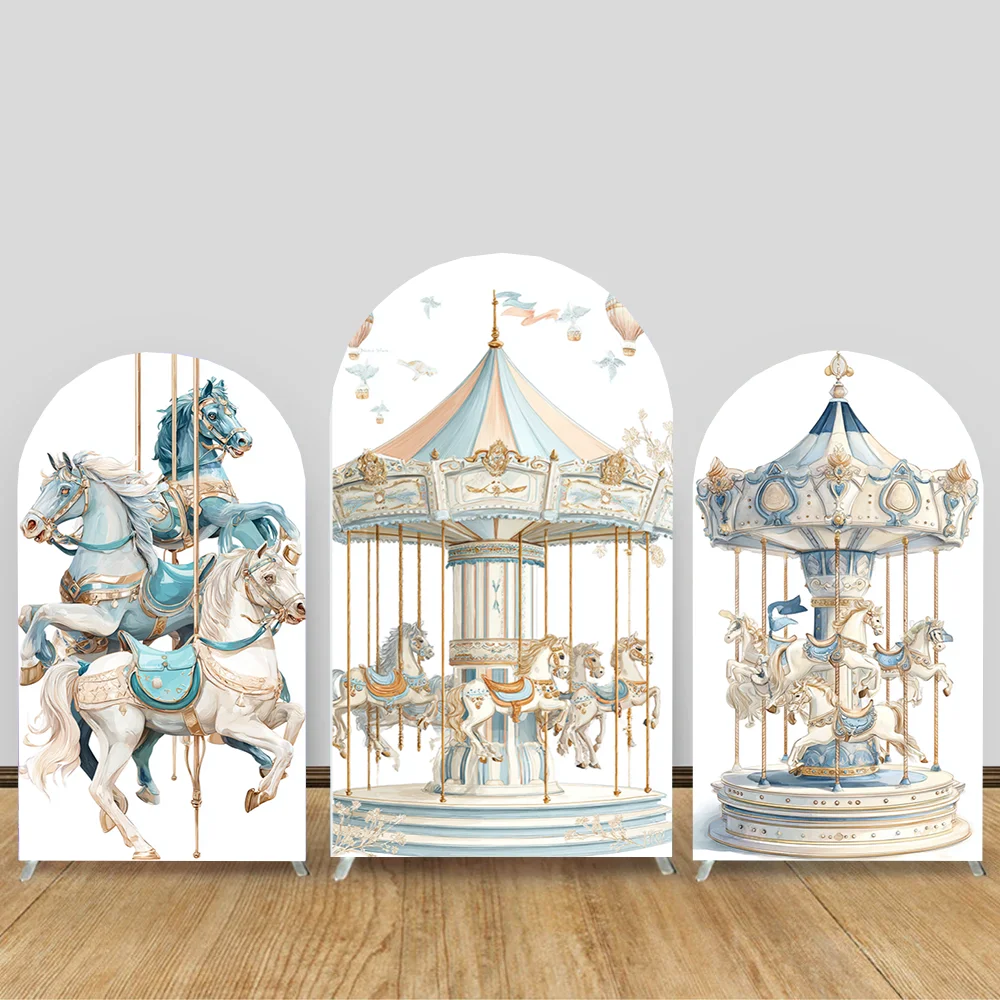 

Blue Carousel Party Supplies Arch Backdrop Cover Children Birthday Banner Baby Shower Arched Wall Panels Decoration
