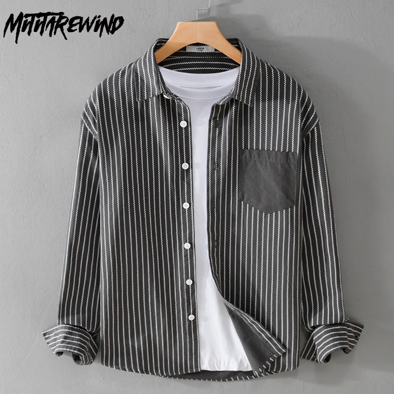 

Fresh Striped Long Sleeve Shirt Men 2024 Spring Autumn Daily Casual 100% Cotton New in Shirts Korean Popular Clothes Youth Tops