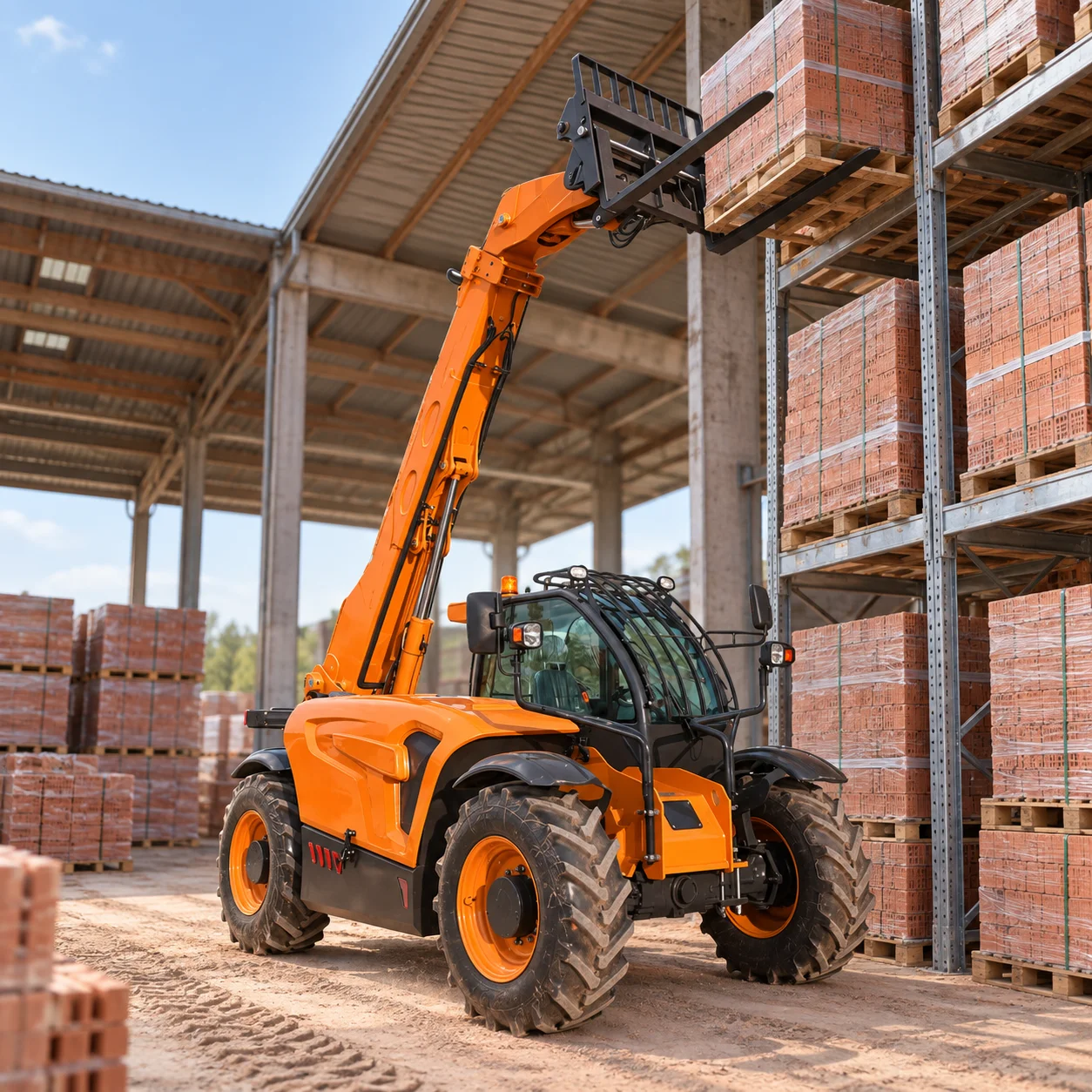 Compact Telehandler Telescopic Handler with Forks for Pallet Lifting Elevated Stacking Cargo Moving and Loading