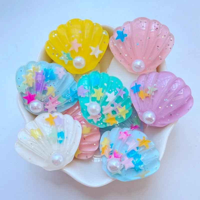 10Pcs New Cute 25*28mm Pearl Shell Flat Back Resin Cabochons Scrapbooking DIY Jewelry Craft Decoration Accessorie