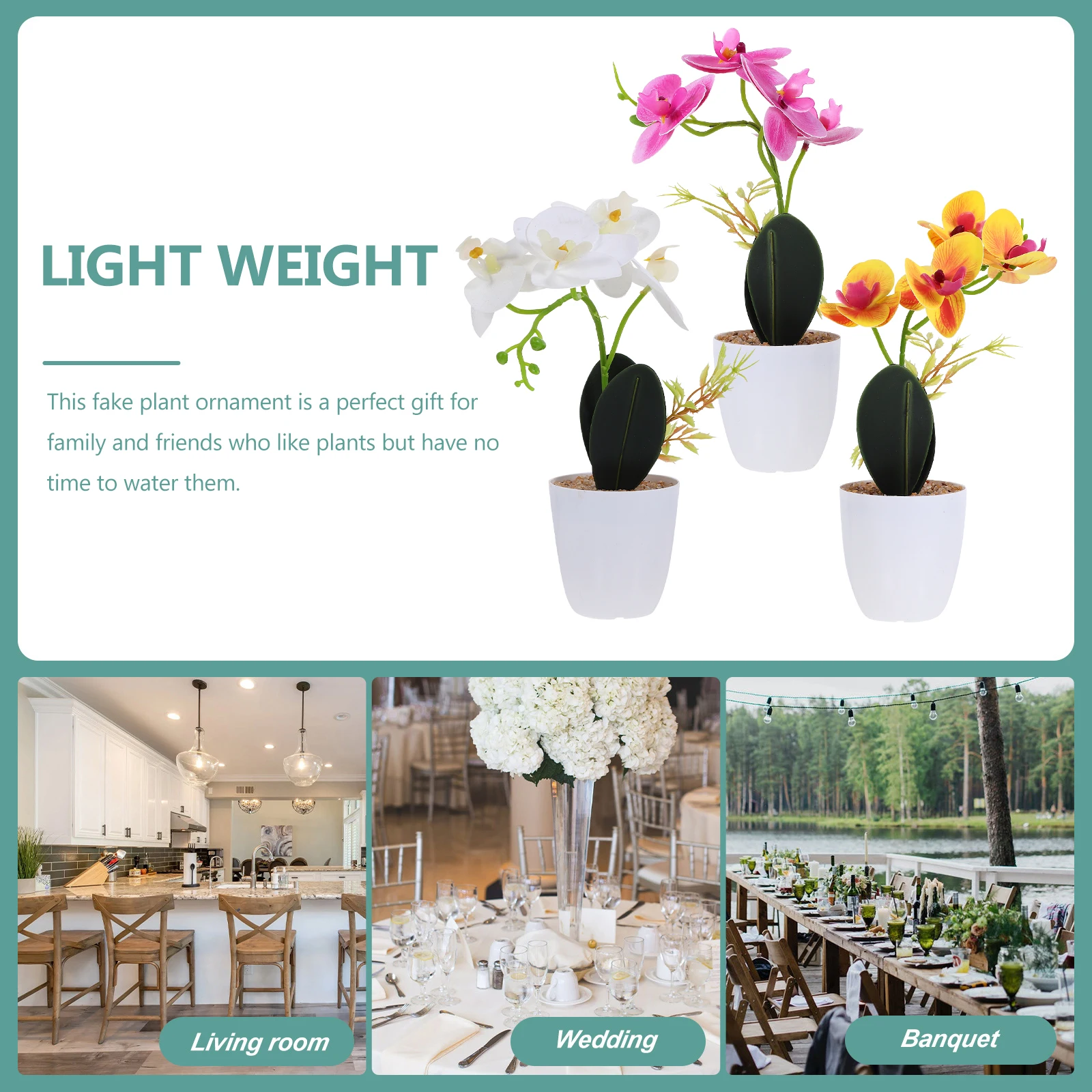 

3Pcs Artificial Bonsai Plants Phalaenopsis Decorative Potted Plastic Home Hotel Office Lifelike Fake Green Purple Yellow Small