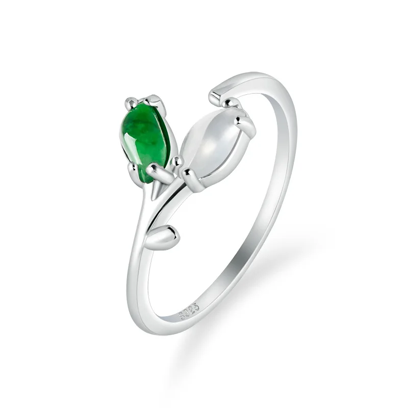 ธรรมชาติพม่าเกรด A Jadeite Horse Eye แหวนน้ําแข็งเมล็ดหยก S925 เงินฝังผู้หญิงเครื่องประดับปรับ Drop Shipping