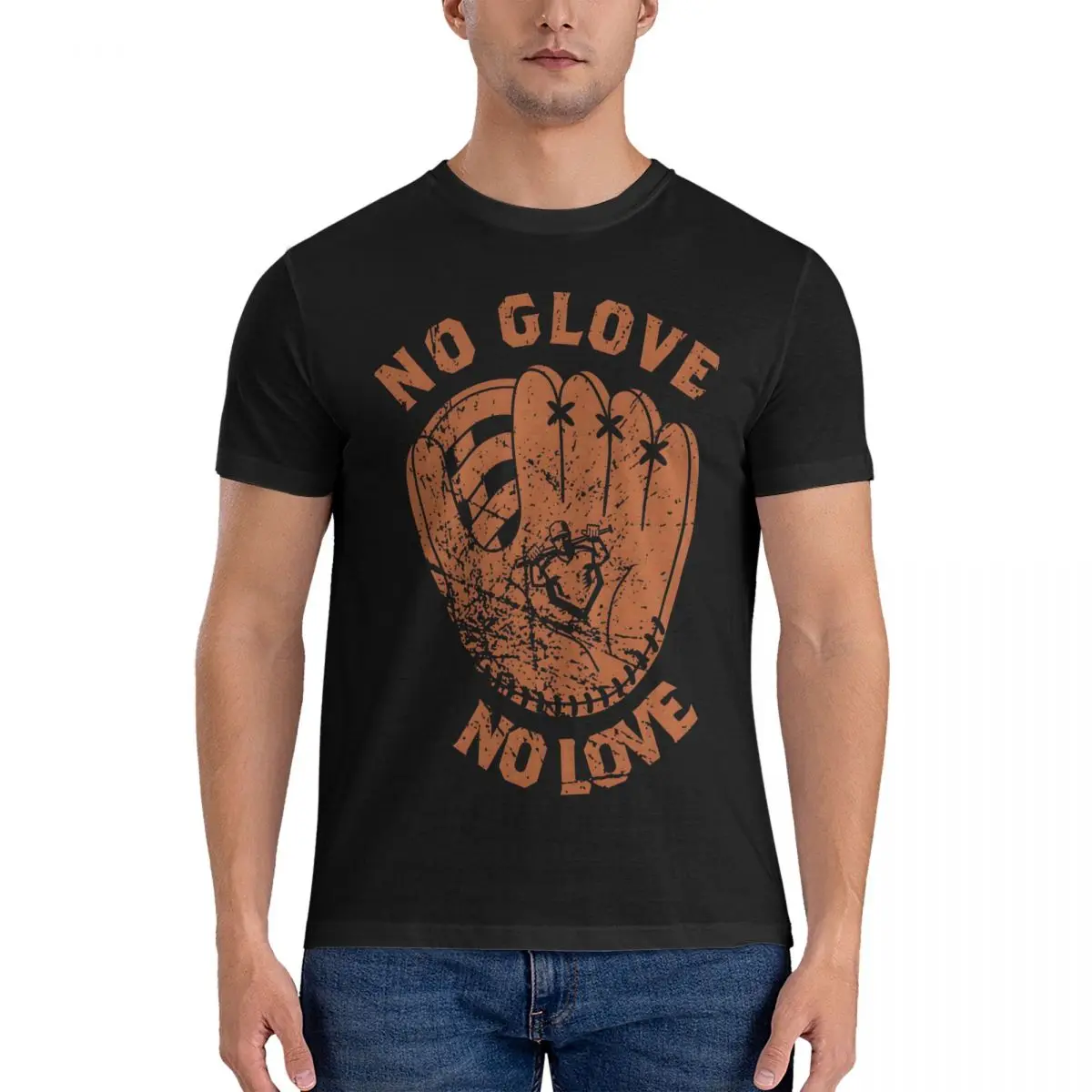 Men T-Shirt No Glove, No Love Unique Pure Cotton Tee Shirt Short Sleeve Major League Baseball T Shirt Crewneck Clothes Gift Idea