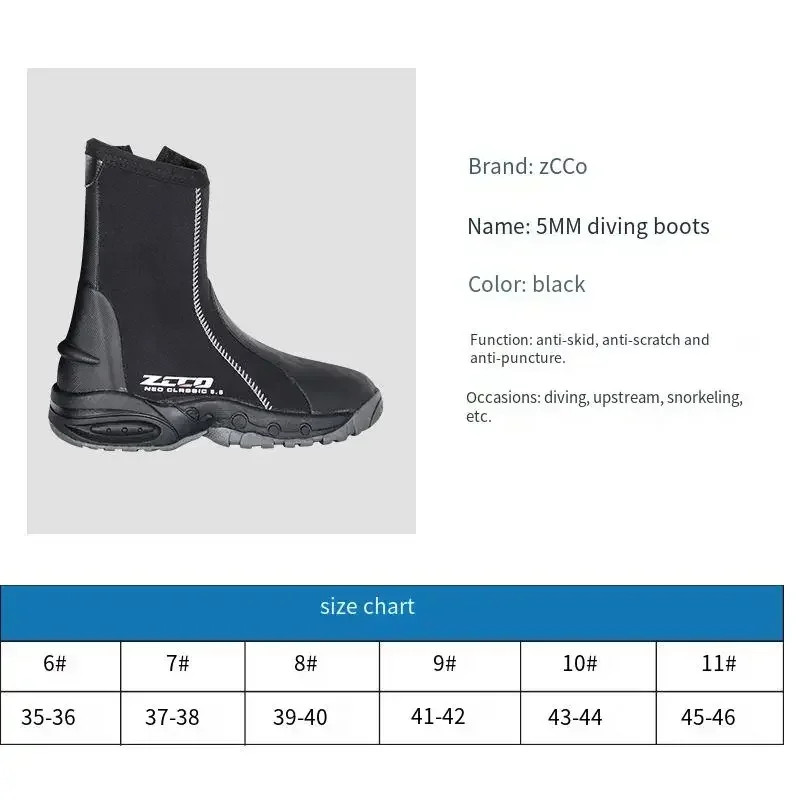 ZCCO New 5MM scuba diving shoes, scuba diving boots, outdoor beach creek tracing shoes, anti-slip scuba diving fins equipment