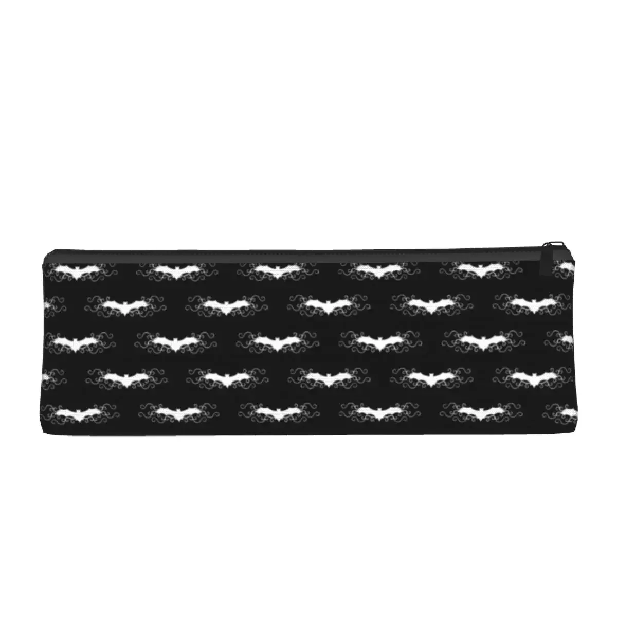 Cute Gothic Bats Triangle Pencil Case White Swirls Print Teens School  Box Fashion Zipper Pen Pouch