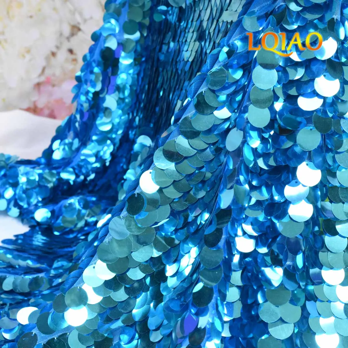 2023 New Arrival Large Disc 18mm Paillette Sequin Fabric Gold/ Silver Thick Round Sequins Flat Sequin Lace Fabrics diy Sewing