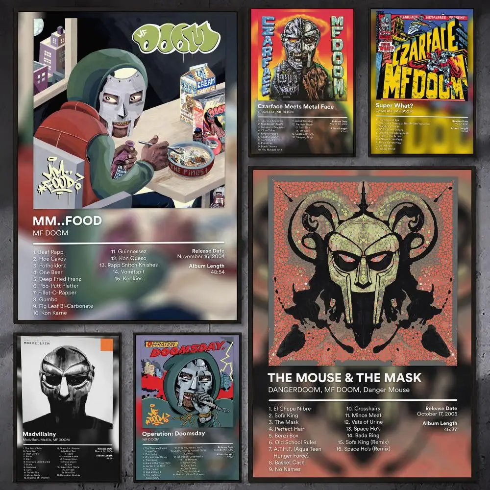 Rapper M-MF DOOM Album Cover Poster Waterproof Sticky Wall Art Print For Bedroom Living Room Hallway Bar Home Decor