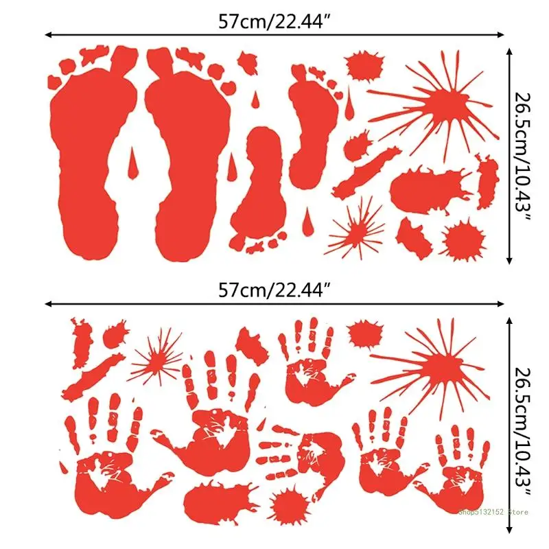 QX2E Halloween Bloody Hand Foot Print Sticker Wall Decoration Ornament Party Supplies