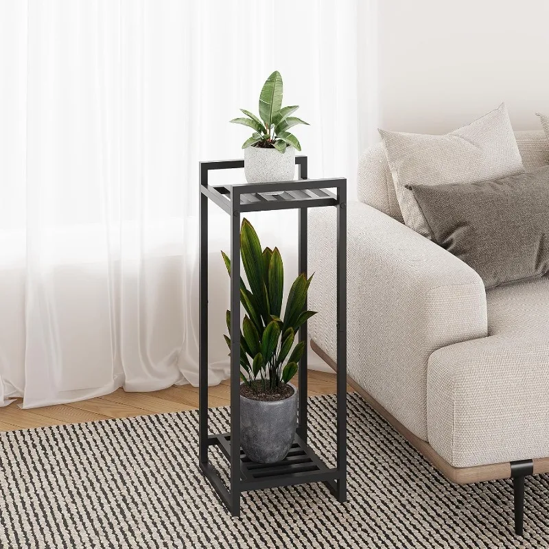 Interior Alto Preto Planta Stand, moderno pequeno Flower Stand, 31.5 ", 2 Camadas