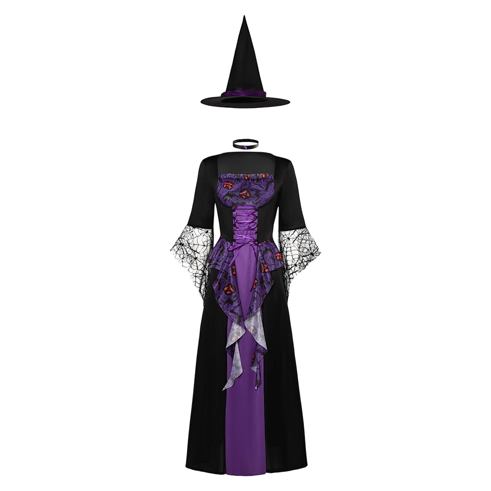 Medival Witch Cosplay Costume Dress Hat Neckband Adult Women Dress-Up outfit Fantasy Halloween Carnival Party fanasia Suit