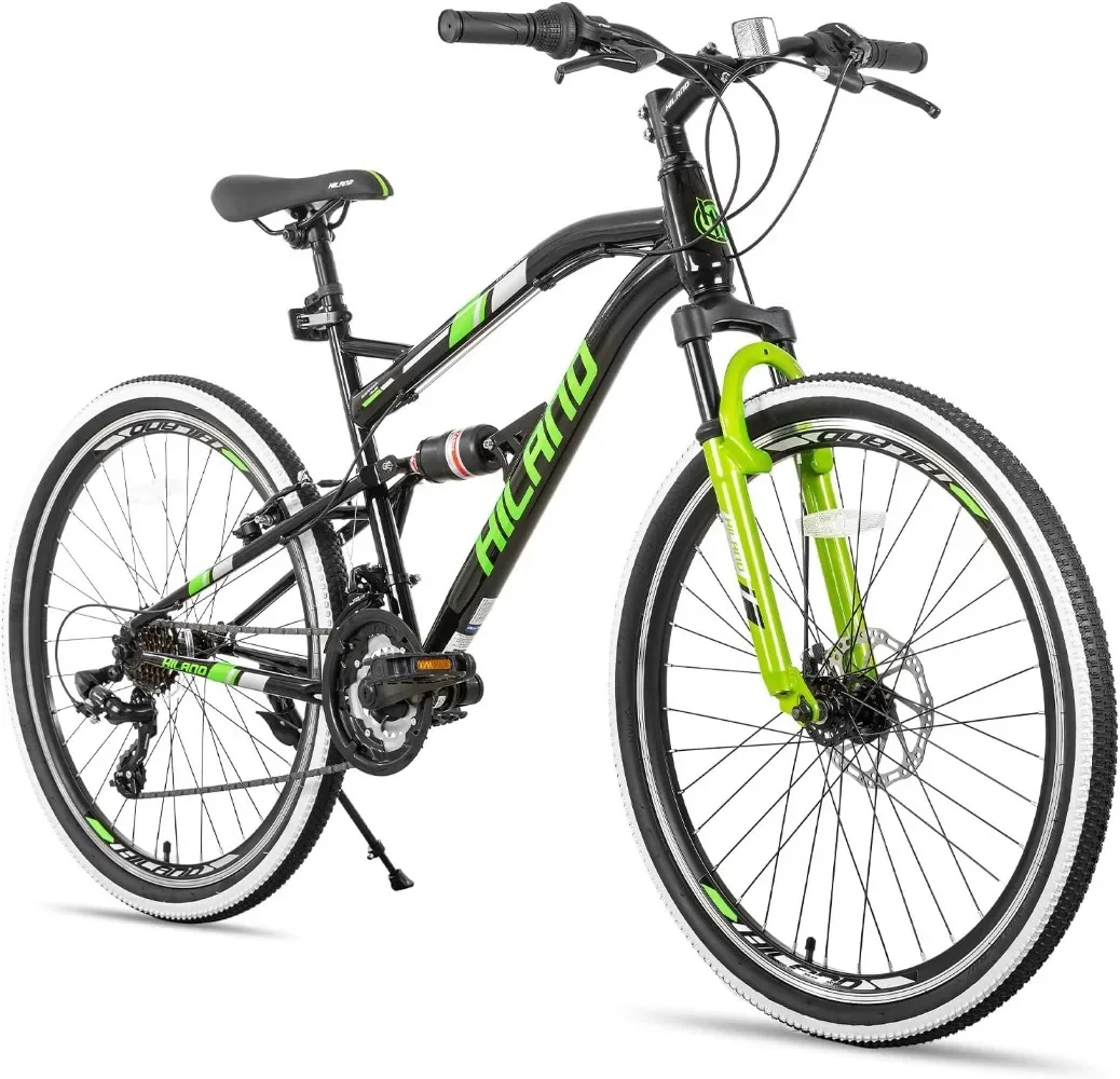 26 Inch Mountain Bike,Full-Suspension 21 Speeds Drivetrain with Disc-Brake MTB Bicycle for Men Mens Women Bike