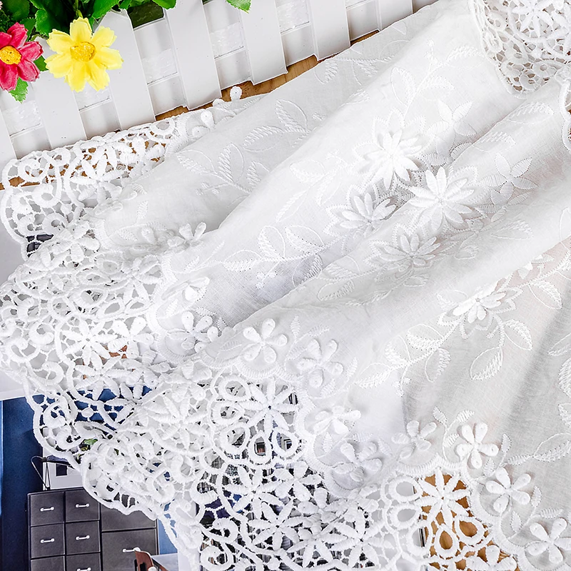 Pure Cotton Hollow Milk-Silk 3D Embroidery Lace Fabric Width 130CM DIY Dress Clothing Home Textile Skirt Tablecloth Accessories