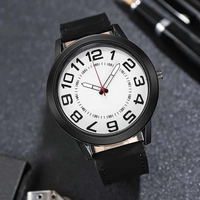Luxury Round Large Dial Men Watches Casual Business PU Leather Strap Quartz Wristwatches Men Clock Reloj Hombre Wholesale