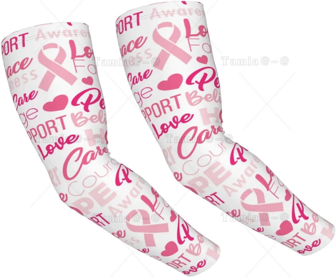 

Breast Cancer Pink Ribbons Awareness Print Arm Sleeves Cooling UV Sun Protection Sports Compression Sleeves for Men Women