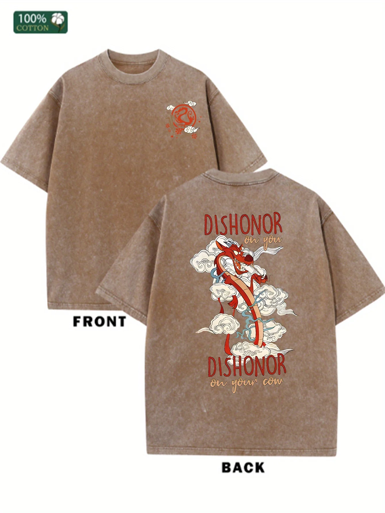 T-shirt Mulan fronte-retro da uomo e da donna Disney "Shame! Shame on you" modello fiore di ciliegio sciolto