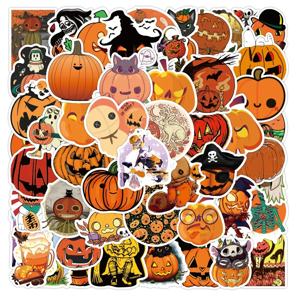 50pcs Halloween Pumpkin Head Graffiti Decorative Water Cup Computer Guitar Skateboard Sticker