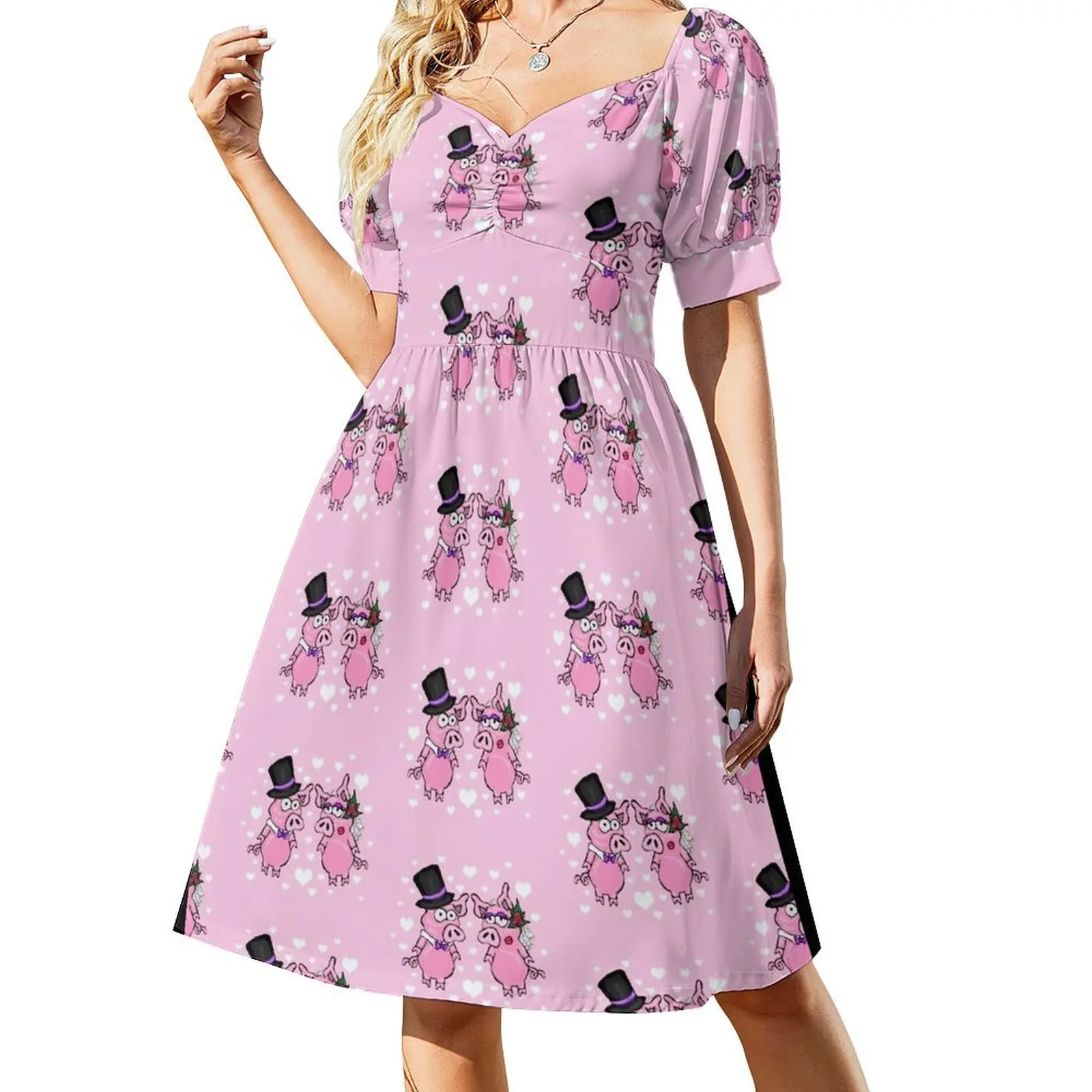 

Piggy Wedding Bride And Groom Short-Sleeved Dress women evening dress beach outfits for women women long dresses cute dress