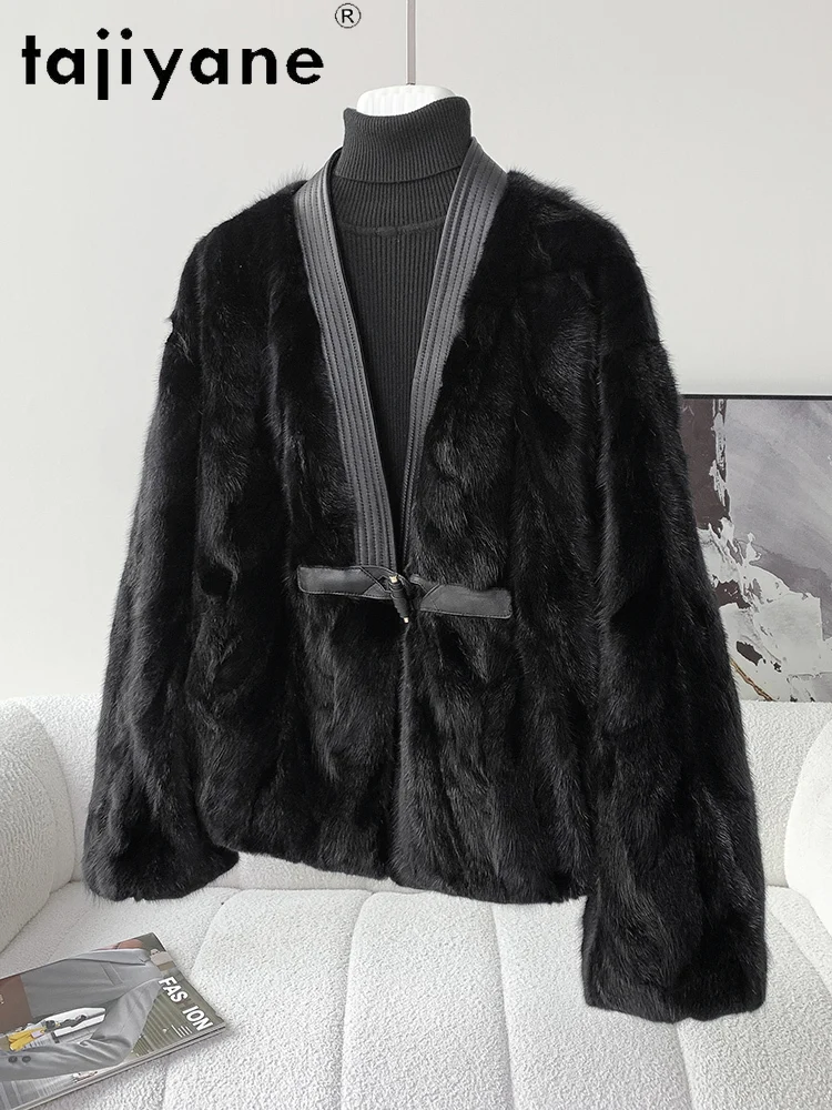 TAJIYANE 100% Natural Mink Fur Jacket Woman Chic V-neck Real Fur Coat High Quality 2025 Winter Coats Women Clothing шуба женская