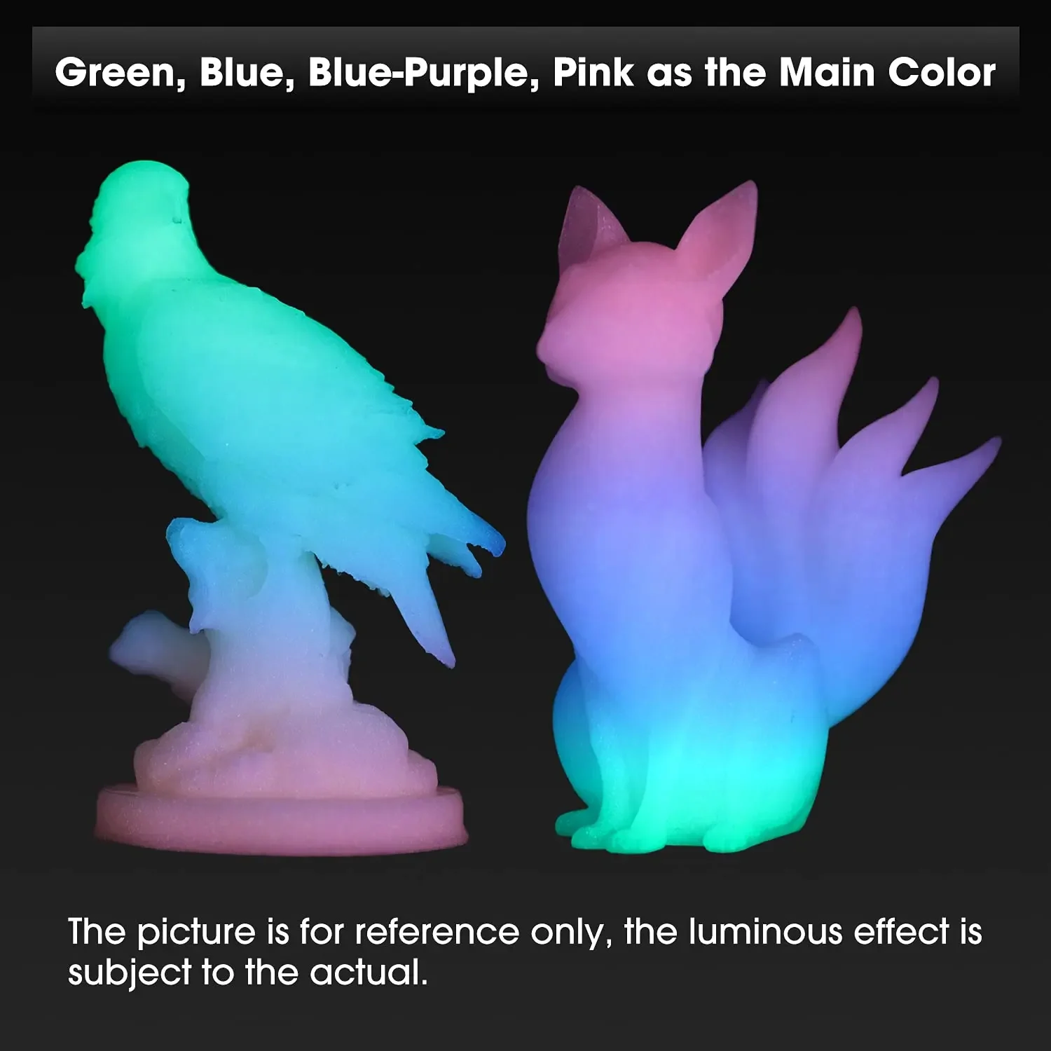 Filamento luminoso 3D PLA de 1,75mm, alambre de plástico de impresión 3D, embalaje al vacío, arcoíris noctilucente rojo y azul luminoso, 250g, 500g