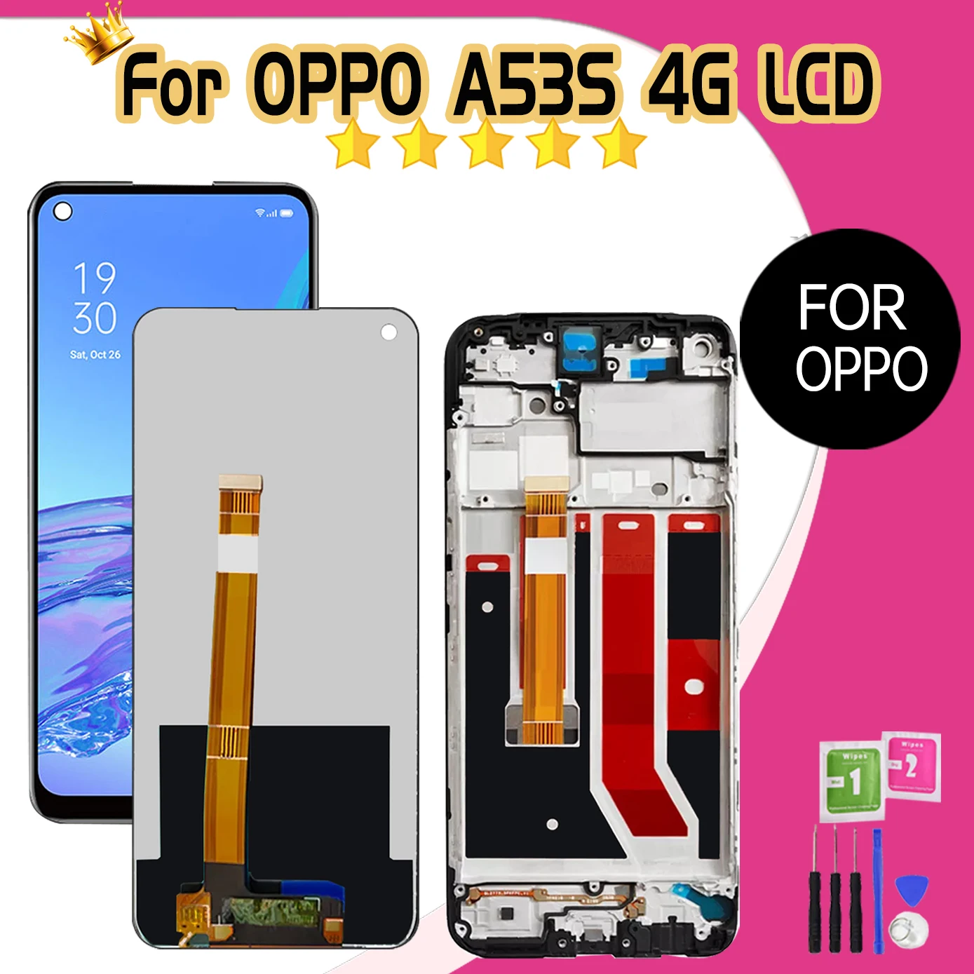 

ЖК-дисплей 6,5 дюйма для Oppo A53s 4G, ЖК-дисплей CPH2139 CPH2135, сенсорный экран с дигитайзером для A53S с рамкой в сборе, замена