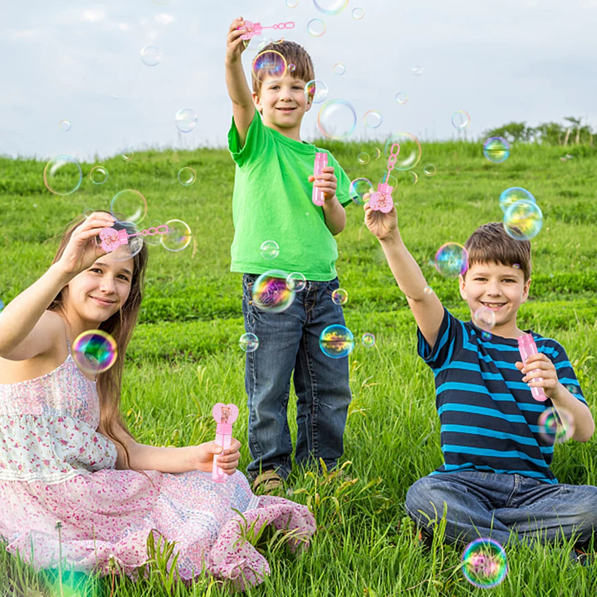 الأزرق الوردي الدب القلب ملصق فقاعة أنبوب زجاجة الصابون حفلة عيد ميلاد الديكور الجنس تكشف الاطفال المفضلة اللعب هدايا استحمام الطفل #5