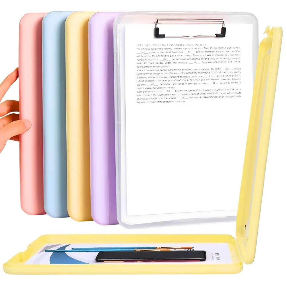 1/2/5pcs A4 Paper Storage Box with Metal Clip Random Color, Lightweight Clipboard Case for Daily Use YMY