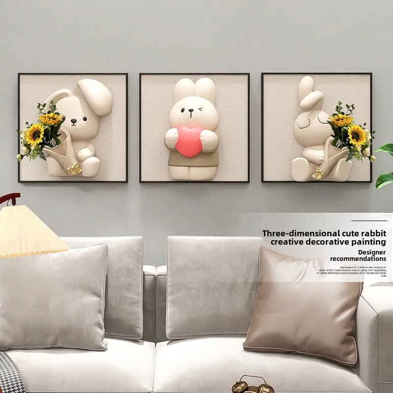 

Home Decor Sculptures Decorations Accessories Cream Style Rabbit 3D Relief Decoration Painting Living Room Resin Animal Statues