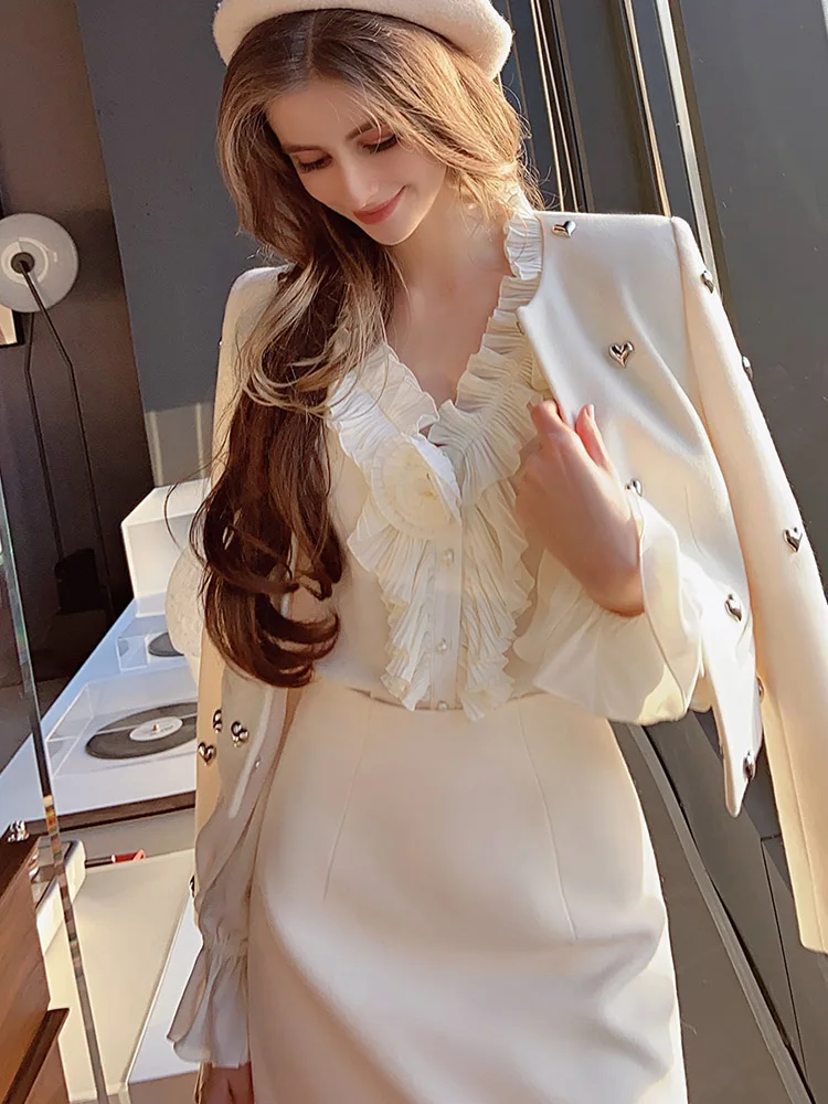 Dabuwawa Spring Autumn Female Trend Effortless Chic Rivet Heart Decorated Long Sleeve Short Coat Jacket 2023 DM1AOT002