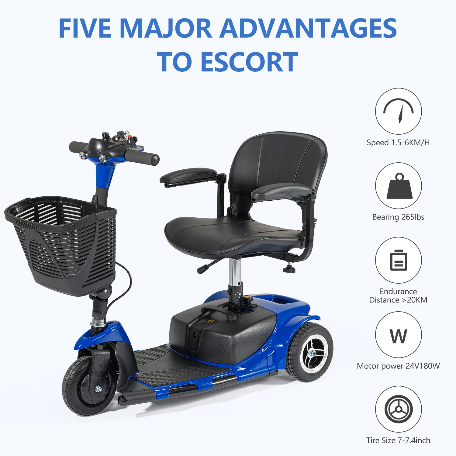 3 Wheel Electric Mobility Scooter Compact with Lighting Damping Front And Rear Hub Brakes Electric Tricycle Gift for Elderly