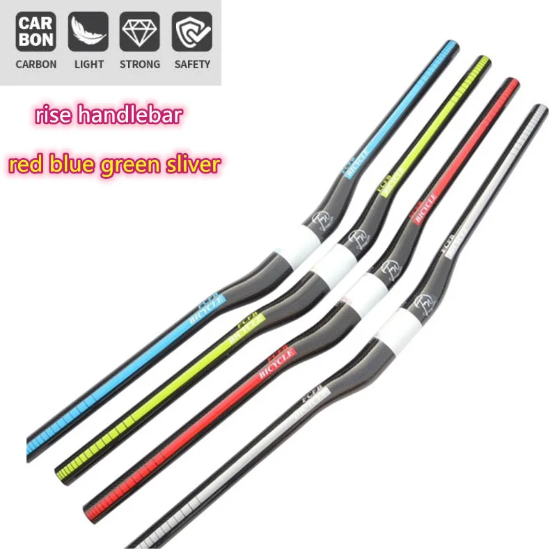 carbon handlebar mtb carbon fiber mountain bike handlebar carbon handlebar green blue red silver   bicycle handlebar flat rise