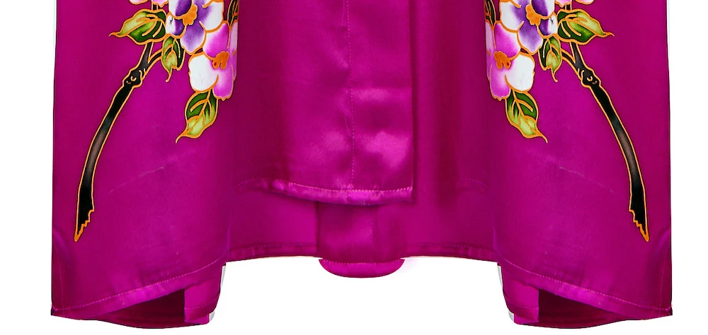 CISULI 100% Mulberry Silk Satin Kimono Sleepwear Robe Pure Soie Hand Painting Peacock Pattern