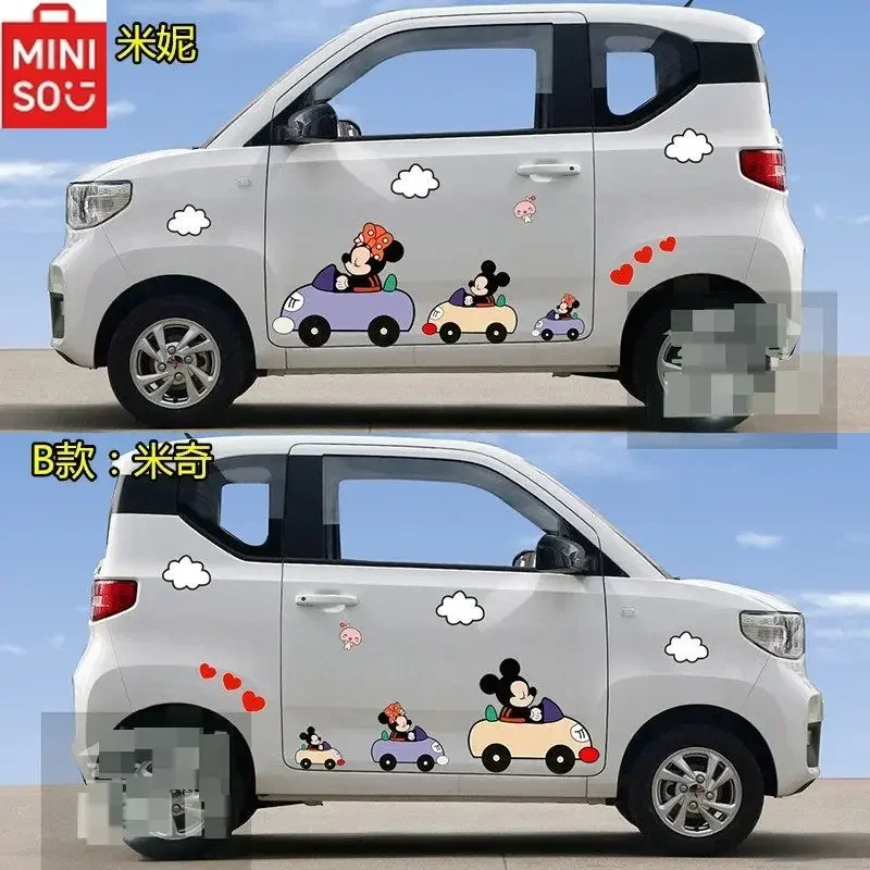 

MINISO Disney Mickey Minnie Car Cartoon Stickers Childlike To Cover Scratches Car Modified Stickers Sliding Door on Both Sides