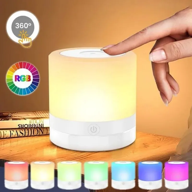 Mini luz nocturna portátil inteligente con Control táctil, lámpara de mesa LED colorida, lámparas de mesita de noche, lámpara de escritorio,