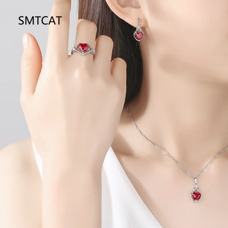 الحب عقدة القلب مكون الأحمر روبي العقيق 925 حلَق من الفضّة الاسترليني للنساء مجوهرات الأحجار الكريمة الموضة Brincos de Prata